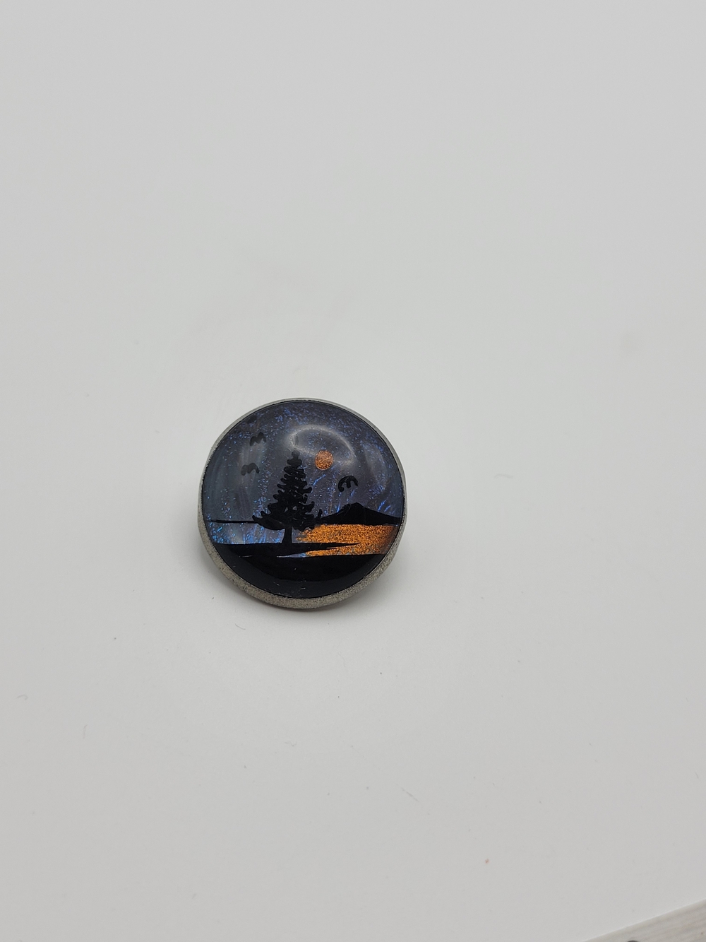 Handcrafted Night Landscape Resin Brooch — Blue and Gold